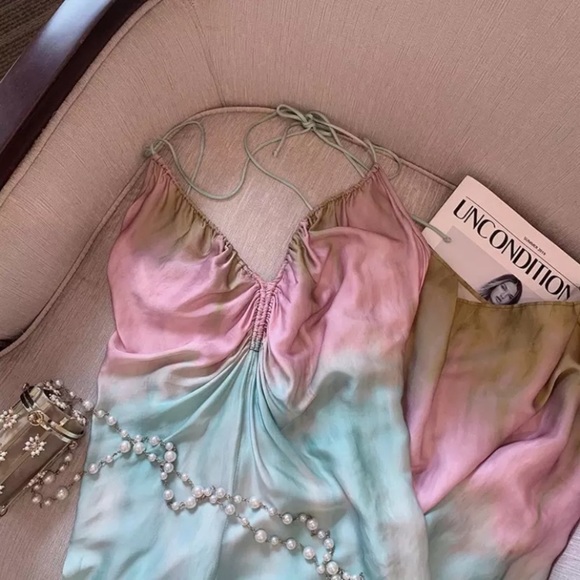 Ombré Tie Dye Sexy Slit Maxi Dress - Picture 3 of 4